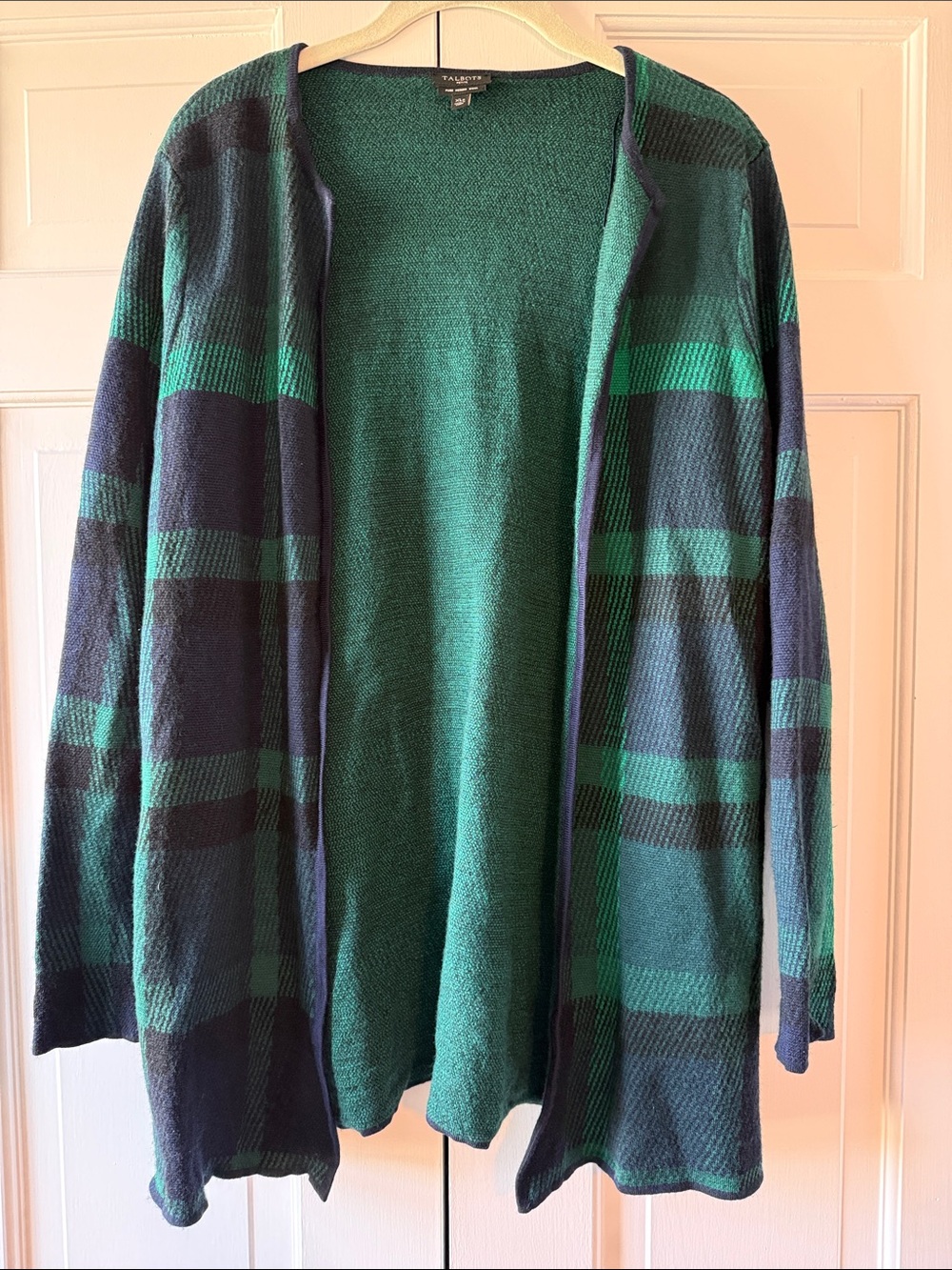 Talbots Green Navy Plaid Open-Front Women's Cardigan XLP Blackwatch Plaid Wool